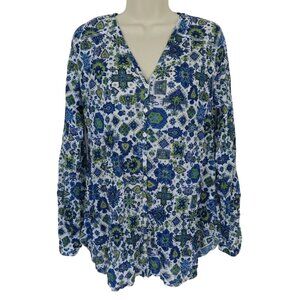 SNO SKINS Womens Small Blue Green Southwestern Button Front V Neck Mesh Shirt